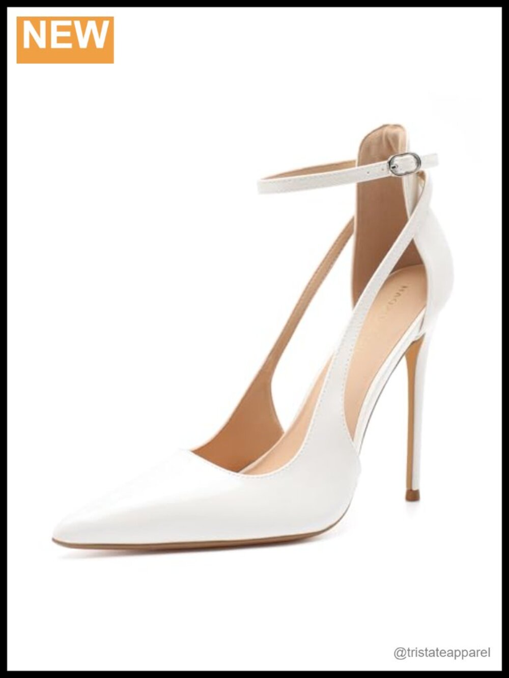 Unisex Patent Leather Stiletto Pumps Pointed Toe Ankle Strap Heels